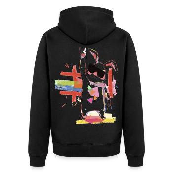 Regenbogenroboter Partystar - Unisex Premium Bio Zip Hoodie - Schwarz - Hinten - Nico (187cm)