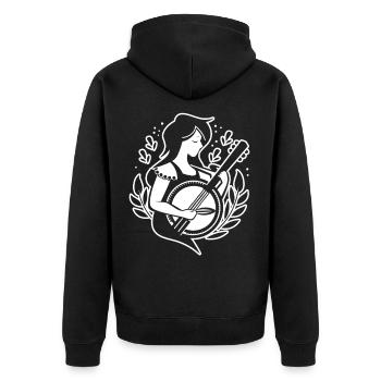 Cartoon Banjospielerin - Unisex Premium Bio Zip Hoodie - Schwarz - Hinten - Nico (187cm)