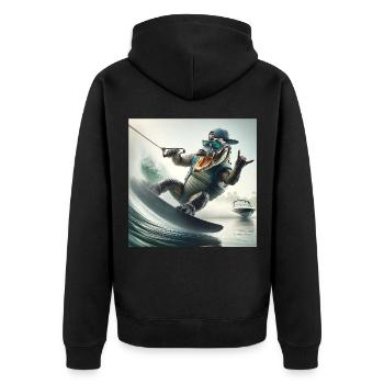 Coole Crocodile Wassersport Stil - Unisex Premium Bio Zip Hoodie - Schwarz - Hinten - Nico (187cm)