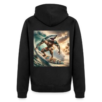 Surfer Shark Creative Design - Unisex Premium Organic Zip Hoodie - black - Back - Nico (187cm)