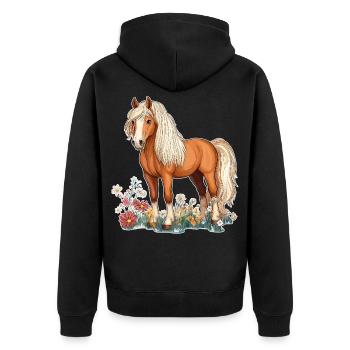 Pferd auf Wiese - Unisex Premium Bio Zip Hoodie - Schwarz - Hinten - Nico (187cm)