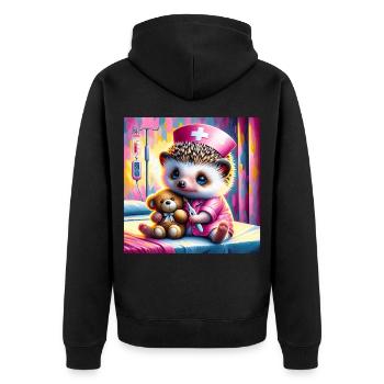 Niedlicher Igel im Pflegezimmer - Unisex Premium Bio Zip Hoodie - Schwarz - Hinten - Nico (187cm)