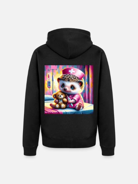 Niedlicher Igel im Pflegezimmer - Unisex Premium Bio Zip Hoodie - Schwarz
