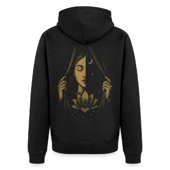 Entre les mondes Art cosmique du lotus - Veste à capuche bio Premium Unisexe - noir - Dos - Nico (187cm)