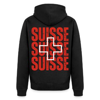 Flagge der Schweiz, Schweizer Stolz - Unisex Premium Bio Zip Hoodie - Schwarz - Hinten - Nico (187cm)