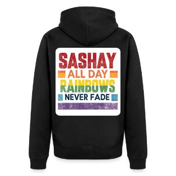 LGBTQIA+ Aufkleber Gay Pride Sashay den ganzen Tag - Unisex Premium Bio Zip Hoodie - Schwarz - Hinten - Nico (187cm)