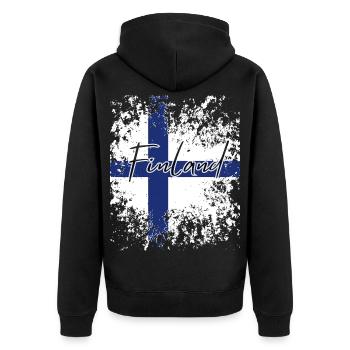 Finnish pride, flag of Finland - Unisex Premium Organic Zip Hoodie - black - Back - Nico (187cm)