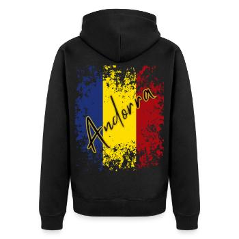 Flagge von Andorra, andorranischer Stolz - Unisex Premium Bio Zip Hoodie - Schwarz - Hinten - Nico (187cm)