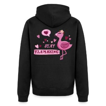 Süßer Flamingo mit Spruch - Stay flamazing - Unisex Premium Bio Zip Hoodie - Schwarz - Hinten - Nico (187cm)
