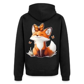 Fuchs und Schmetterling - Unisex Premium Bio Zip Hoodie - Schwarz - Hinten - Nico (187cm)