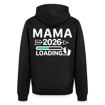 Mama 2026 Laden – Baby kommt - Unisex Premium Bio Zip Hoodie - Schwarz - Hinten - Nico (187cm)