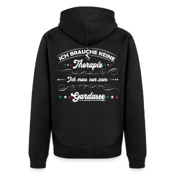 Gardasee, Therapie - Unisex Premium Bio Zip Hoodie - Schwarz - Hinten - Nico (187cm)