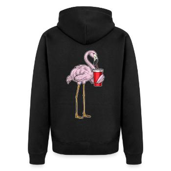 Flamingo Becher to go - Unisex Premium Bio Zip Hoodie - Schwarz - Hinten - Nico (187cm)