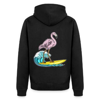 Flamingo Surfen Surfbrett Sommer - Unisex Premium Bio Zip Hoodie - Schwarz - Hinten - Nico (187cm)