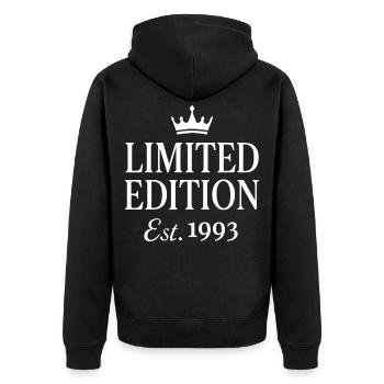 Limited Edition Est. 1993 - Unisex Premium Bio Zip Hoodie - Schwarz - Hinten - Nico (187cm)