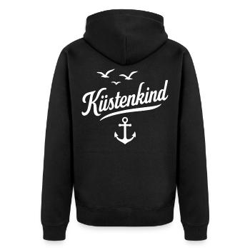 Küstenkind - Unisex Premium Bio Zip Hoodie - Schwarz - Hinten - Nico (187cm)