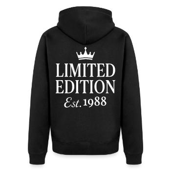 Limited Edition Est 1988 - Unisex Premium Bio Zip Hoodie - Schwarz - Hinten - Nico (187cm)