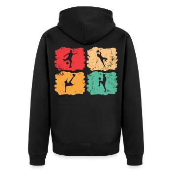 Fußball-Vintage – Solar Pulse - Unisex Premium Bio Zip Hoodie - Schwarz - Hinten - Nico (187cm)
