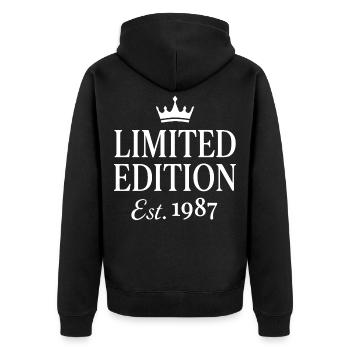 Limited Edition Est 1987 - Unisex Premium Bio Zip Hoodie - Schwarz - Hinten - Nico (187cm)