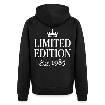 Limited Edition Est 1985 - Unisex Premium Organic Zip Hoodie - black - Back - Nico (187cm)