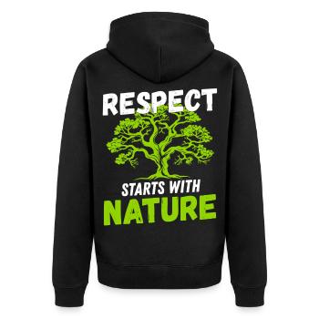 Respect starts with nature Conservation Climate Protection - Unisex Premium Organic Zip Hoodie - black - Back - Nico (187cm)