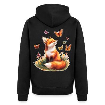 Fox with butterflies - Unisex Premium Organic Zip Hoodie - black - Back - Nico (187cm)