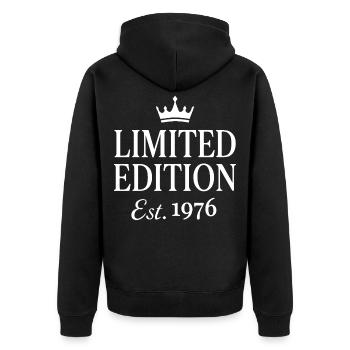 Limited Edition Est. 1976 - Unisex Premium Bio Zip Hoodie - Schwarz - Hinten - Nico (187cm)