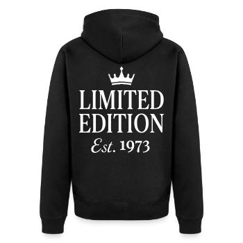 Limited Edition Est. 1973 - Unisex Premium Bio Zip Hoodie - Schwarz - Hinten - Nico (187cm)