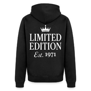 Limited Edition Est 1971 - Unisex Premium Bio Zip Hoodie - Schwarz - Hinten - Nico (187cm)