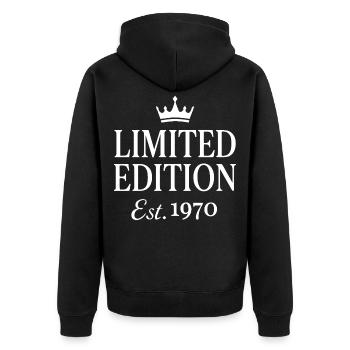 Limited Edition Est 1970 - Unisex Premium Bio Zip Hoodie - Schwarz - Hinten - Nico (187cm)
