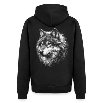 Mystical Wolf Portrait Motif - Unisex Premium Organic Zip Hoodie - black - Back - Nico (187cm)