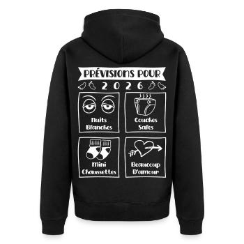 Prognosen für 2026, zukünftige Mama, zukünftiger Vater - Unisex Premium Bio Zip Hoodie - Schwarz - Hinten - Nico (187cm)