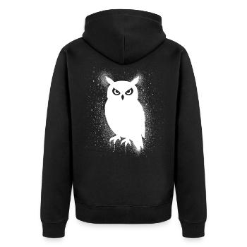 Lustige Eule - Unisex Premium Bio Zip Hoodie - Schwarz - Hinten - Nico (187cm)
