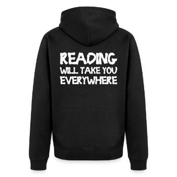 La lecture vous emmènera partout - Veste à capuche bio Premium Unisexe - noir - Dos - Nico (187cm)