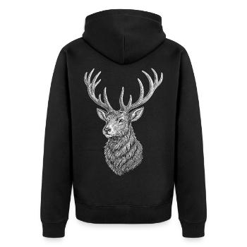 Hirsch - Unisex Premium Bio Zip Hoodie - Schwarz - Hinten - Nico (187cm)