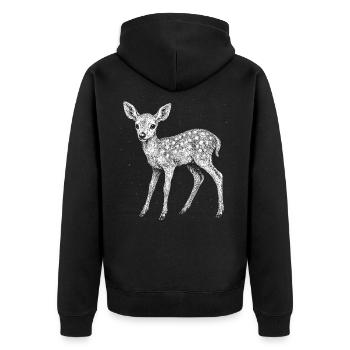 Fawn - Unisex Premium Organic Zip Hoodie - black - Back - Nico (187cm)