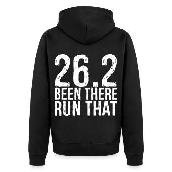 26 waren dort gelaufen, dass - Unisex Premium Bio Zip Hoodie - Schwarz - Hinten - Nico (187cm)