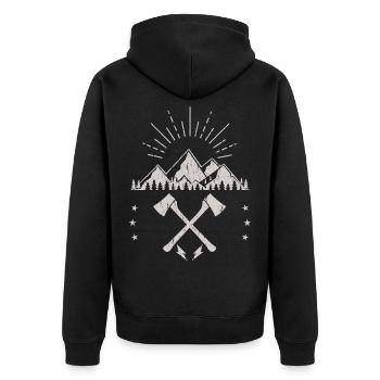 Rugged Mountain Sunrise Axe Emblem - Unisex Premium Organic Zip Hoodie - black - Back - Nico (187cm)
