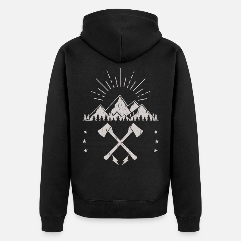 Rugged Mountain Sunrise Axe Emblem - Unisex Premium Organic Zip Hoodie - black