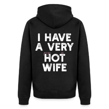 I Have A Very Psychotic Wife - Unisex Premium Organic Zip Hoodie - black - Back - Nico (187cm)