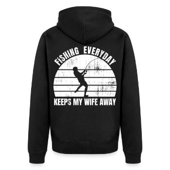 Angler Joke - Unisex Premium Organic Zip Hoodie - black - Back - Nico (187cm)