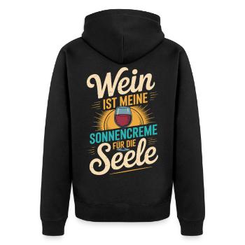 Wein als Sonnencreme der Seele - Unisex Premium Bio Zip Hoodie - Schwarz - Hinten - Nico (187cm)