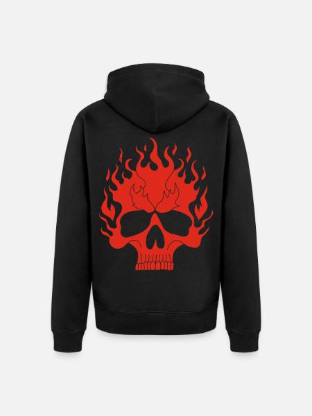 Red Flaming Skull - Unisex Premium Organic Zip Hoodie - black