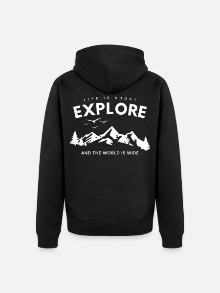 Explore Adventure Zitat - Unisex Premium Bio Zip Hoodie - Schwarz