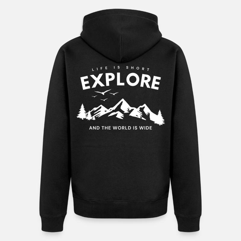 Explore Adventure Zitat - Unisex Premium Bio Zip Hoodie - Schwarz