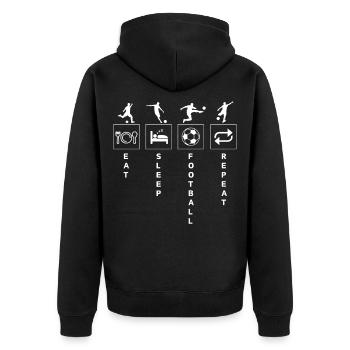 Lustige Fußball Sport Zitat Essen Schlaf Wiederholen - Unisex Premium Bio Zip Hoodie - Schwarz - Hinten - Nico (187cm)