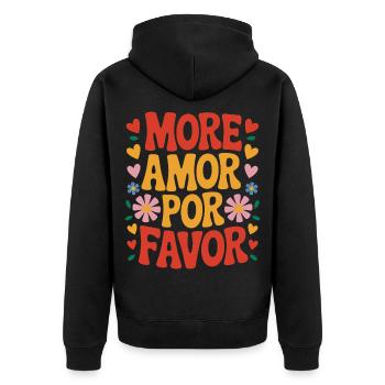 More Amor Por Favor Love Spanish Valentine's Day - Unisex Premium Organic Zip Hoodie - black - Back - Nico (187cm)