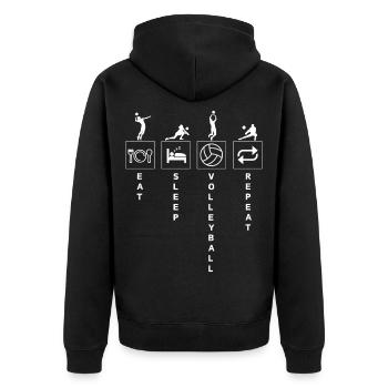 Lustiges Volleyball Sport Zitat Essen Schlaf Wiederholen - Unisex Premium Bio Zip Hoodie - Schwarz - Hinten - Nico (187cm)