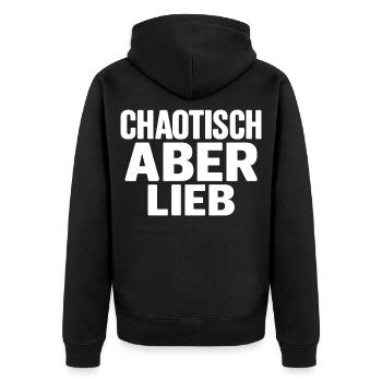 Chaotisch aber Lieb - Unisex Premium Bio Zip Hoodie - Schwarz - Hinten - Nico (187cm)