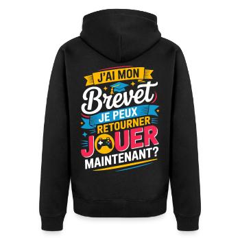 Ich habe mein Patent, ich kann zurückgehen, um Gamer zu spielen - Unisex Premium Bio Zip Hoodie - Schwarz - Hinten - Nico (187cm)